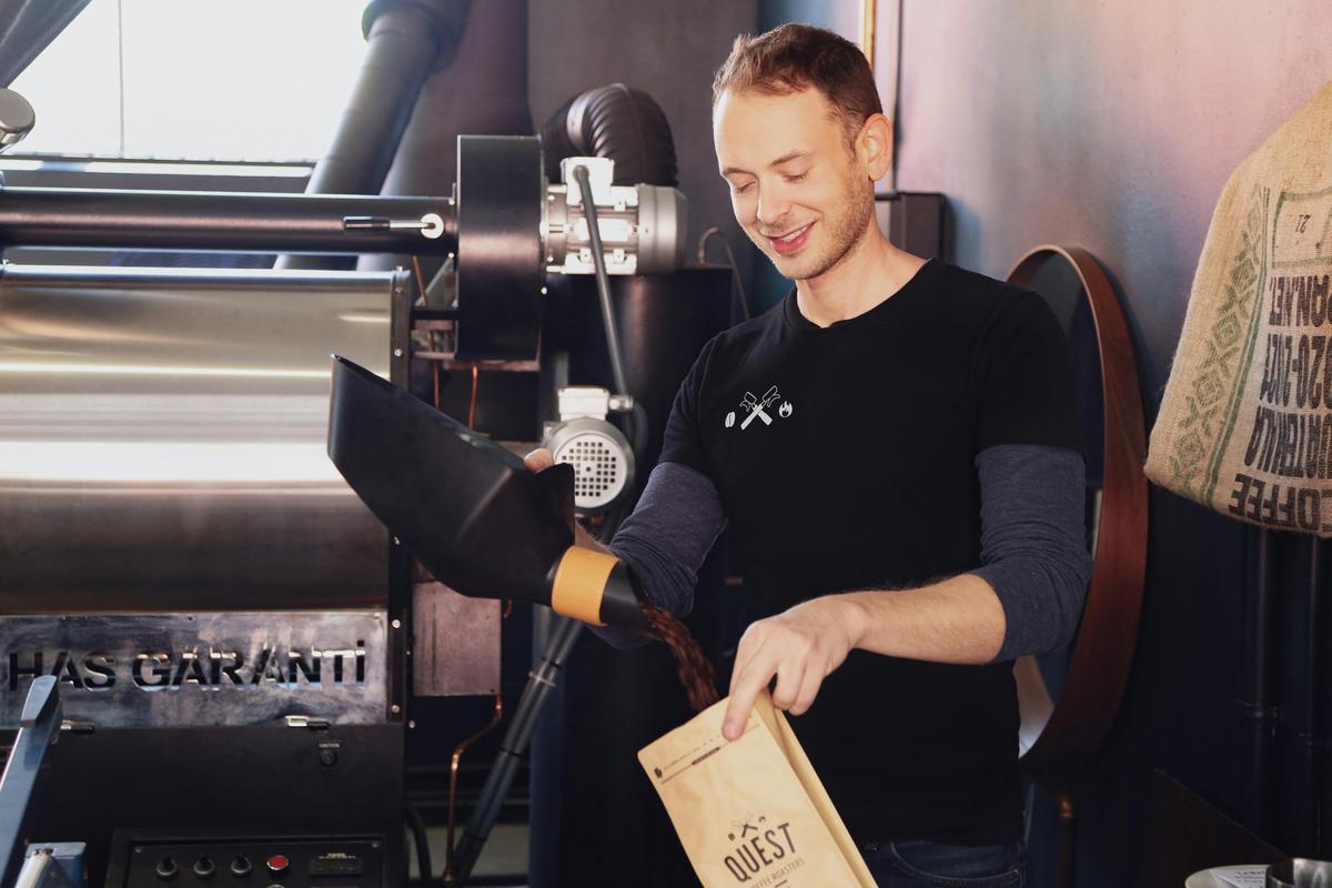 Coffee beans being packed for a customer