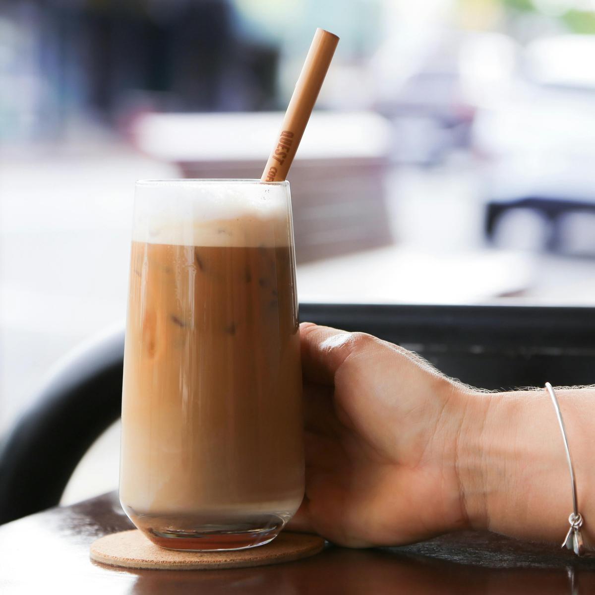 Cool iced latte made with organic coffee beans