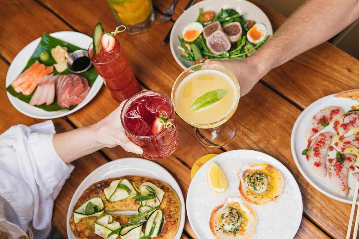 Cheers above food