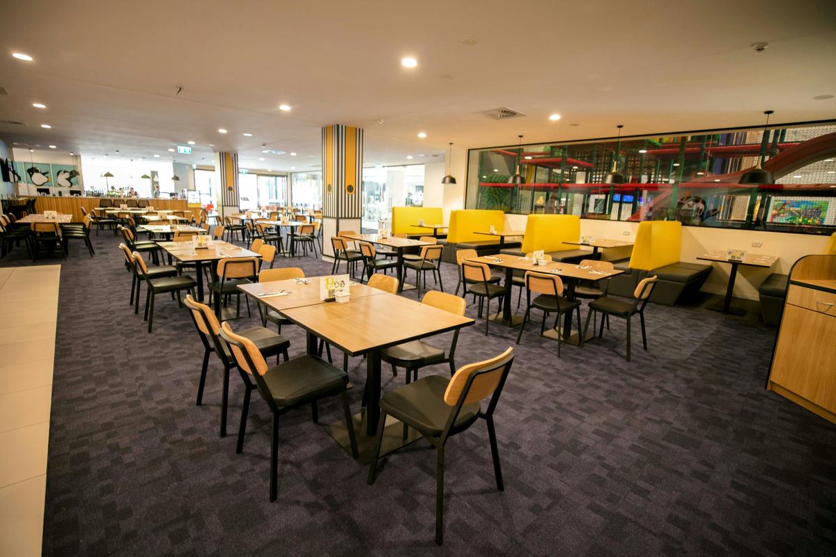 Spacious, fun and modern tables and booths to seat the whole family comfortably.