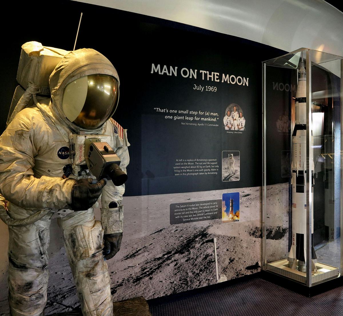 Apollo exhibit with replica lunar spacesuit