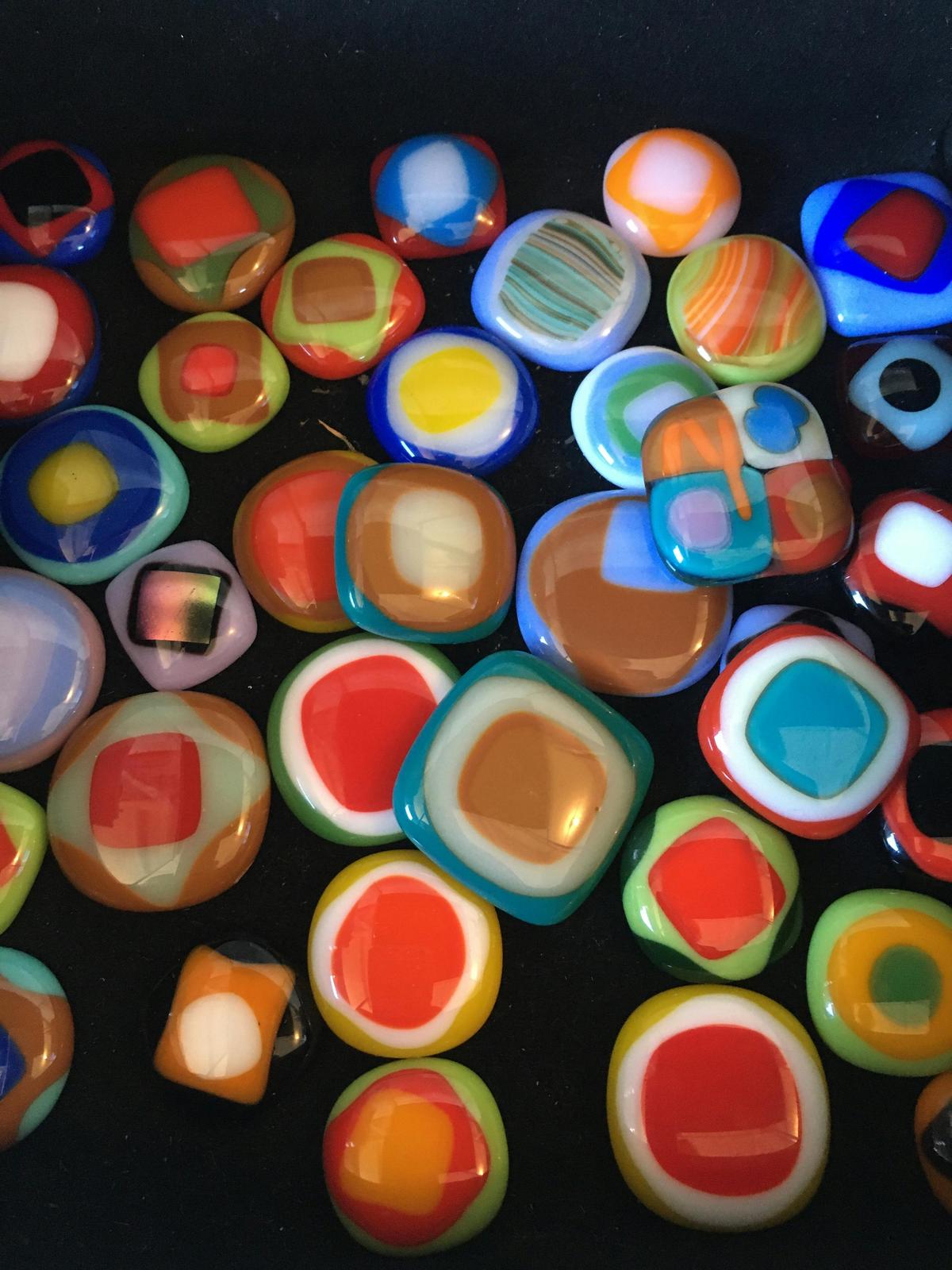 Stacks of colours- art glass fused melts- rings or pendant s