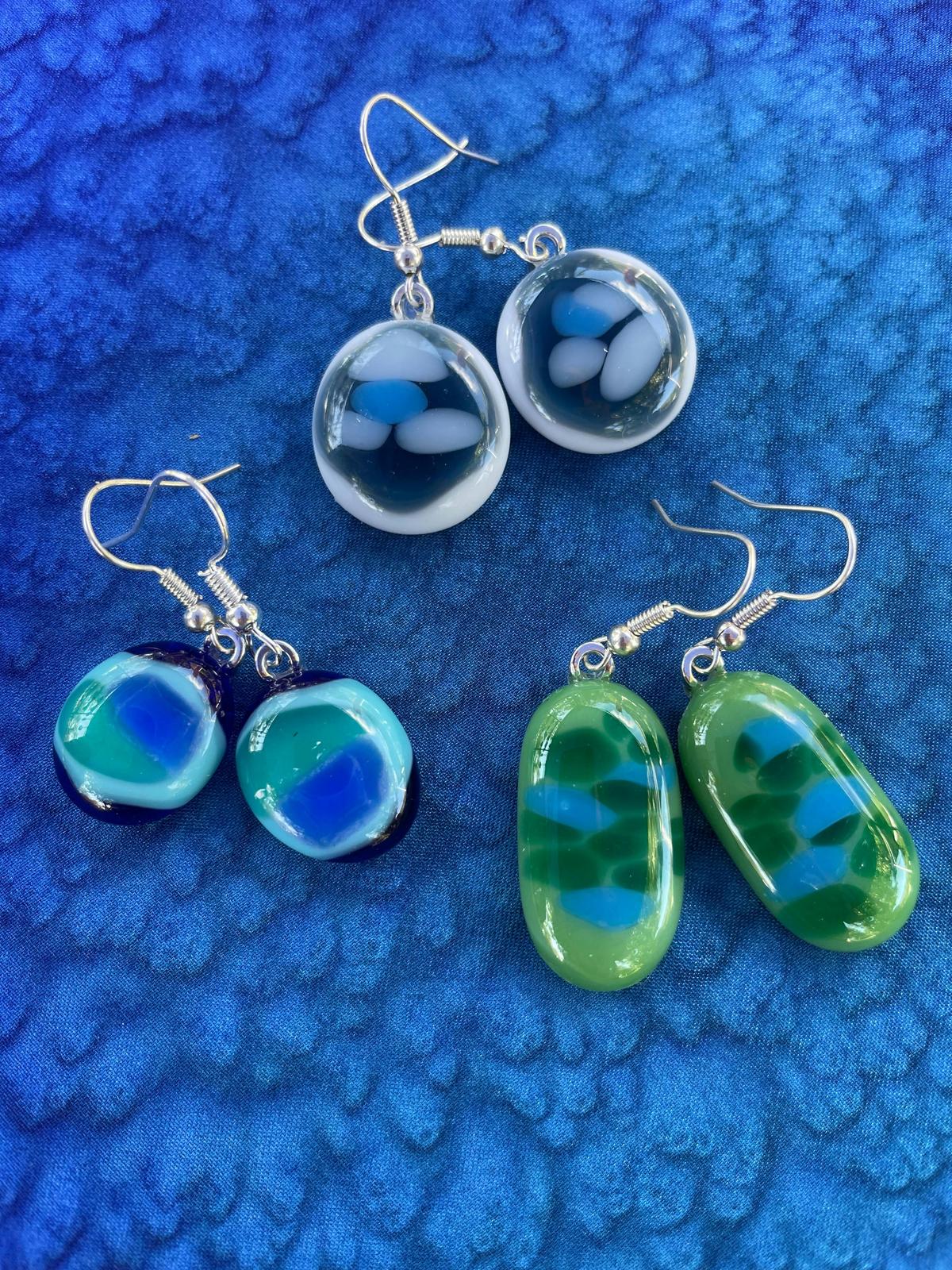 Art glass earrings- created by students in a glass jewellery workshop.
