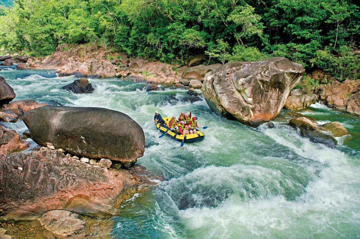 Scenic Shot of White Water Rafting the Tully Gorge River in Tropical North Queensland