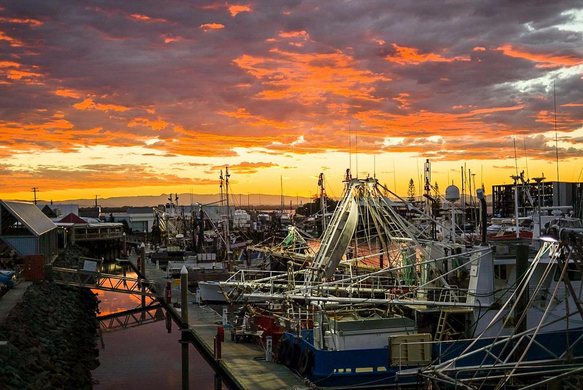 Picture perfect sunset from Scarborough Harbour Brewery looking over the trawlers in the marina.