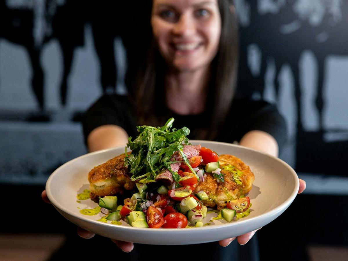 Splityard Social - Sweet Corn Fritters with Corned Beef