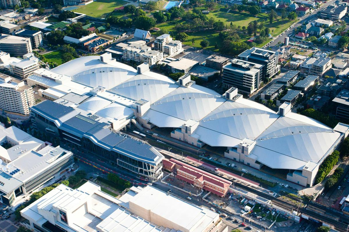 Aerial view of South Brisbane and Brisbane Convention and Exhibition Centre