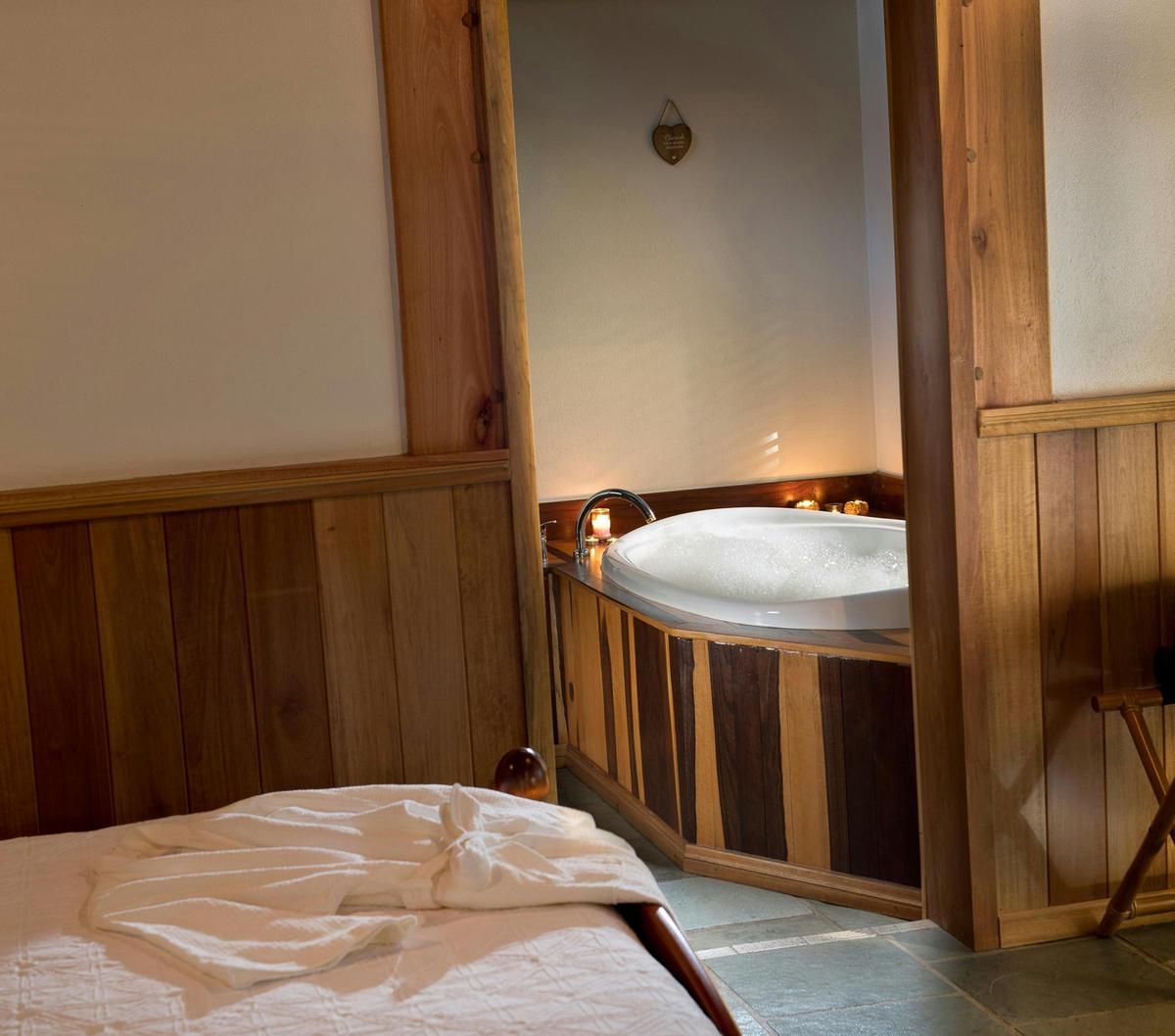 Bedroom and heated spa bath