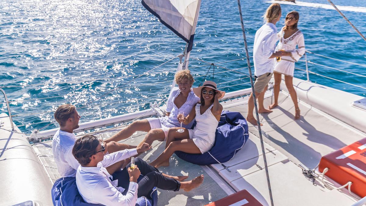 Relax on the front deck of your Sailing Catamaran