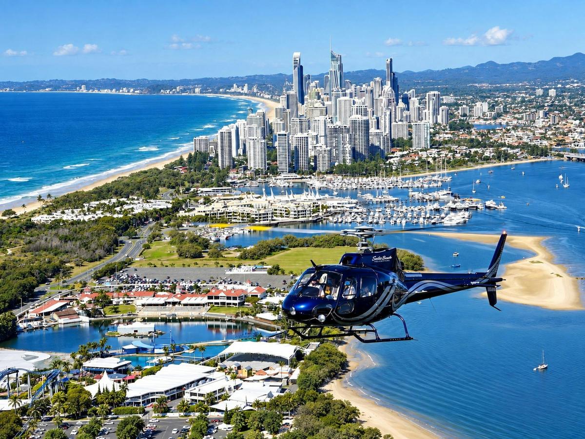 Flying above Sea World Theme Park
