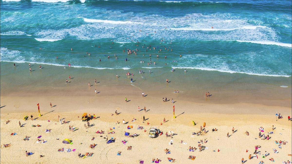 Aerial people at beach