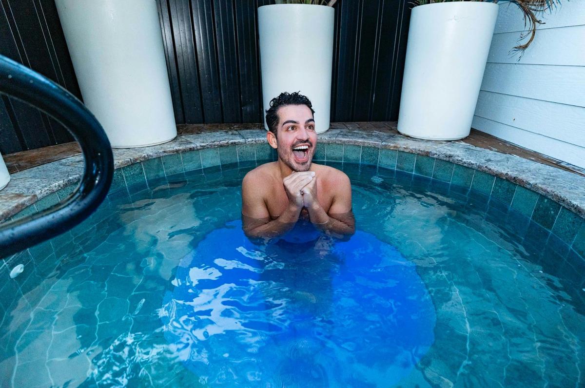 man in cold plunge