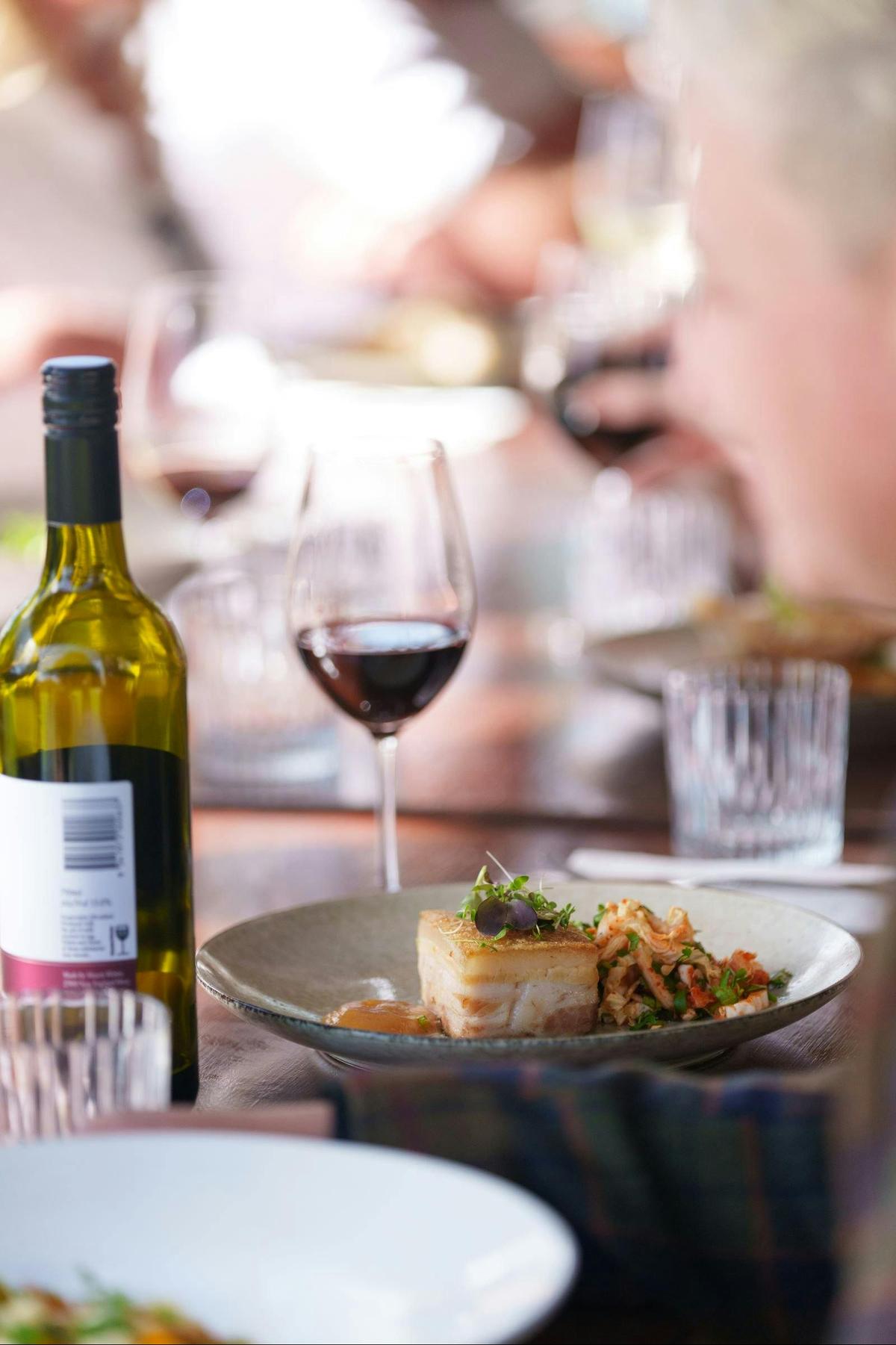meal and wine on table
