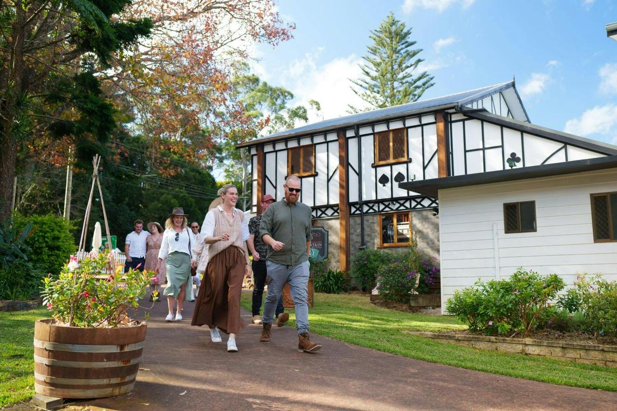 guests walking in front of winery