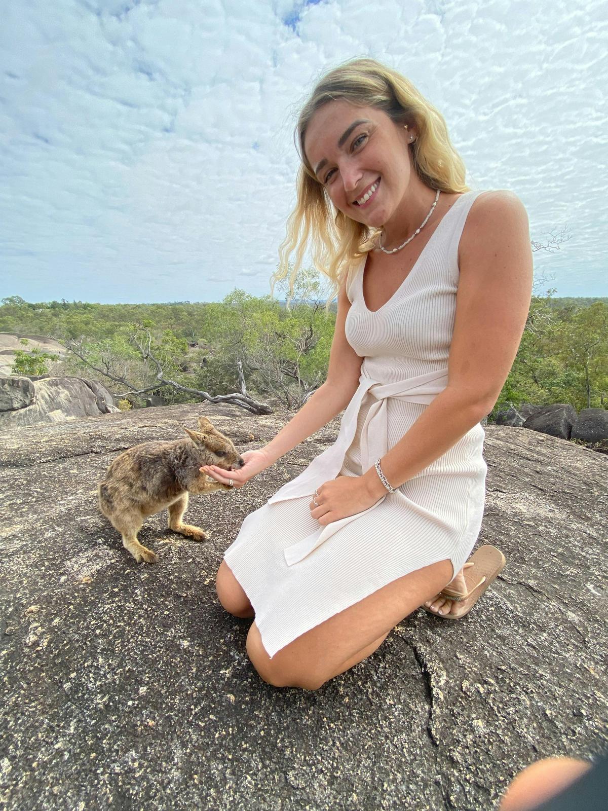 Granite Gorge feeding rock wallaby