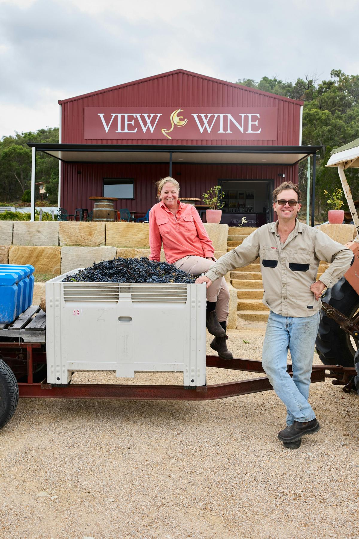 Owners Brad & Stacey after a great morning Grape Picking at View Wine - Ballandean QLD