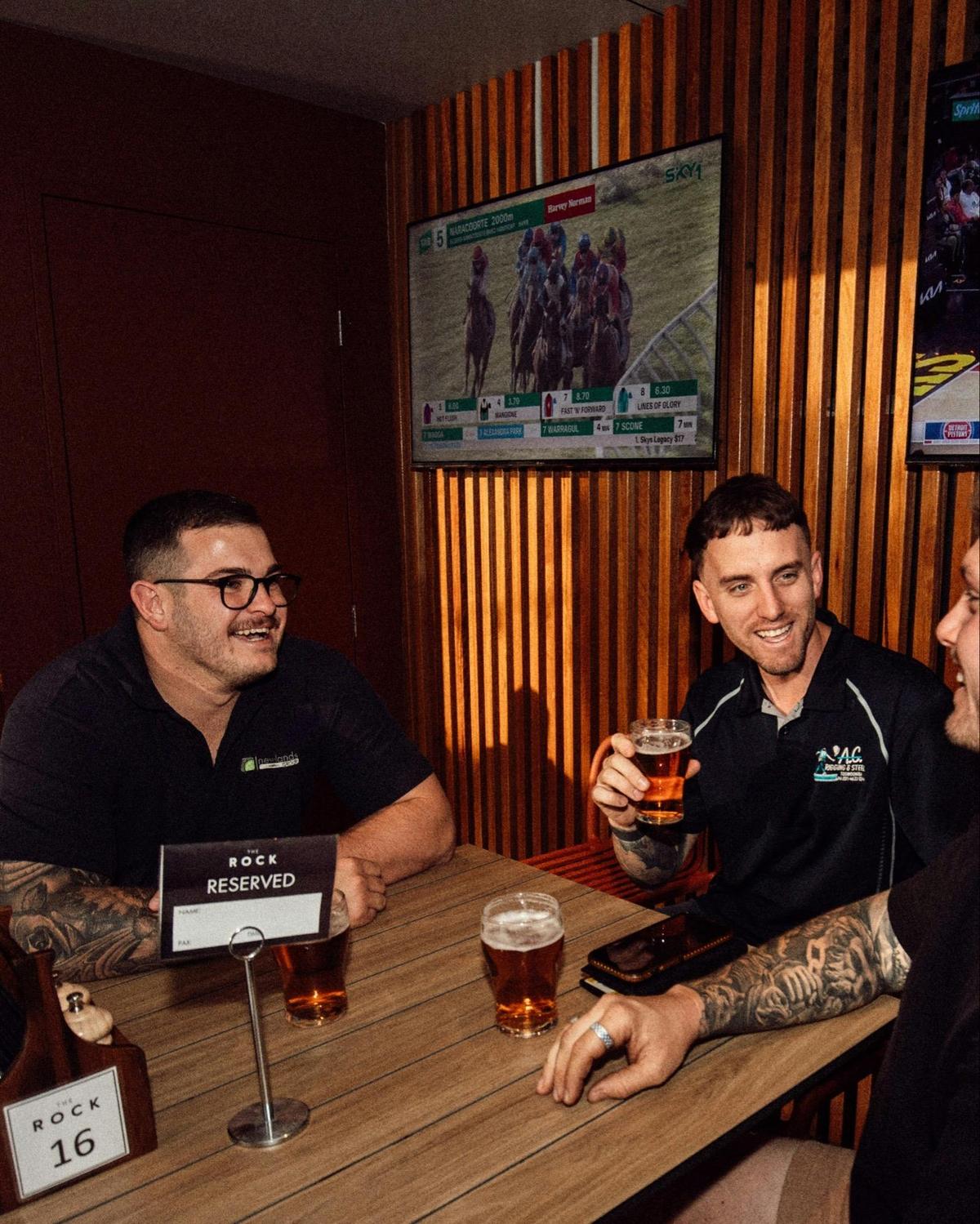 group of men chat