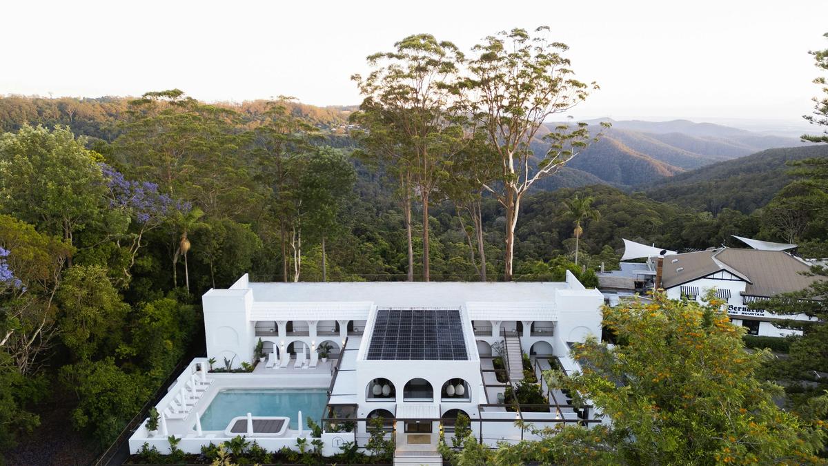 Birds eye view of the entire property set amongst the Mt Tamborine landscape