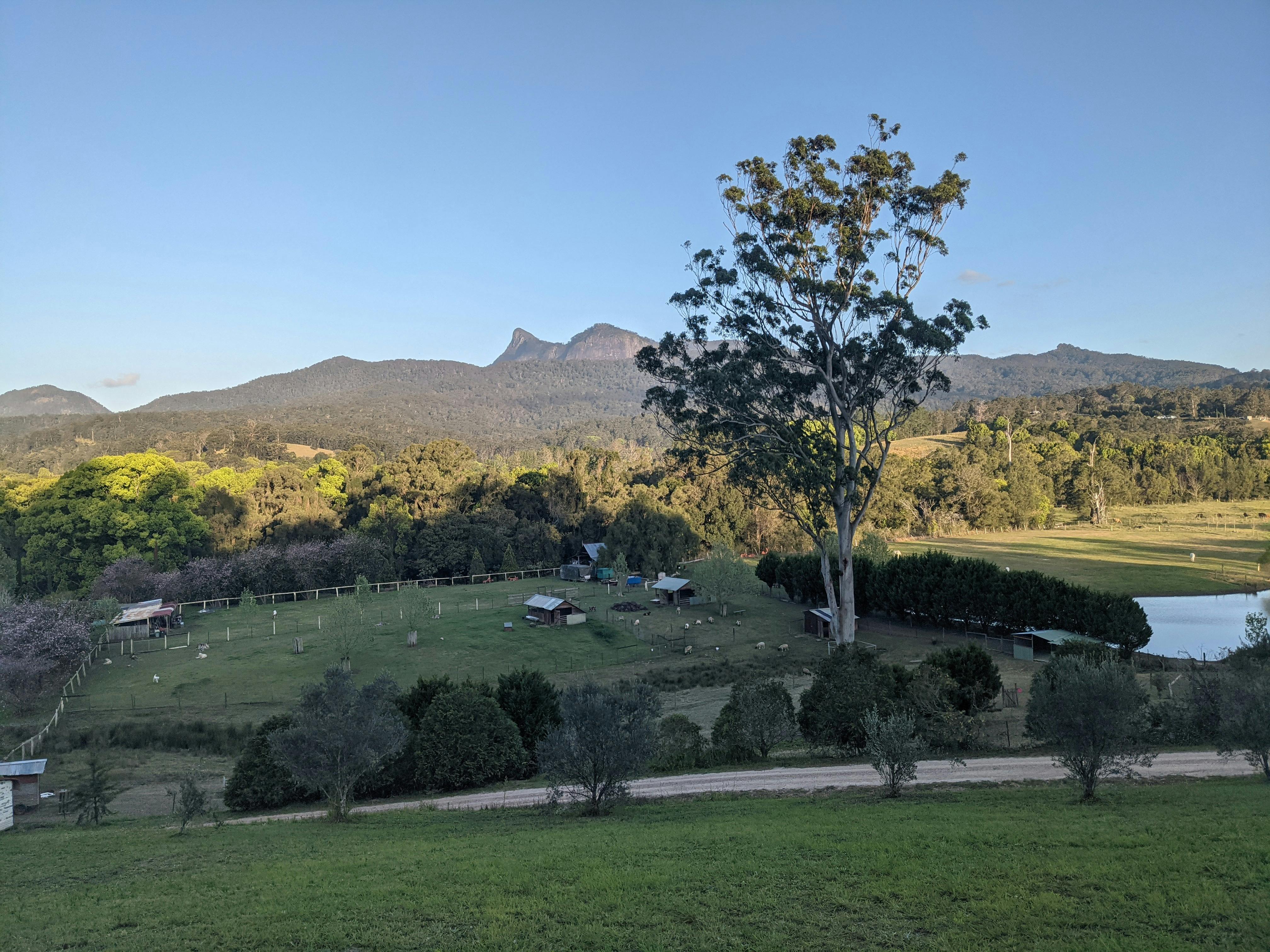 Noahs Ark animal Sanctuary seen from the top gate on an early spring sunset.