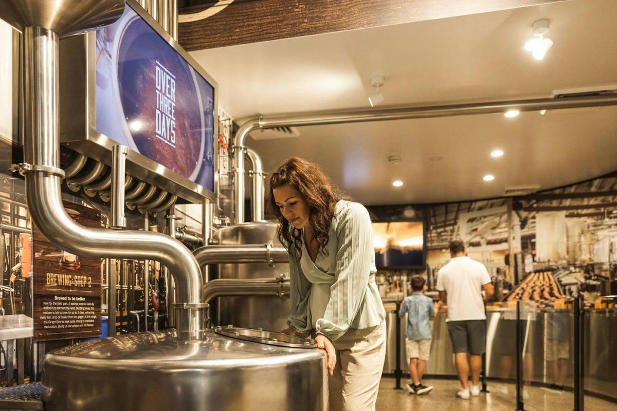 Exploring the art of brewing—admiring fermentation tanks at Bundaberg Brewed Drinks Barrel.