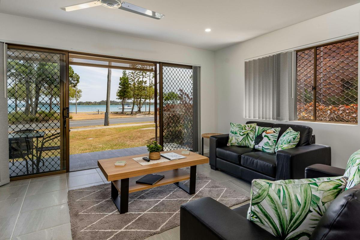 Lounge overlooking water