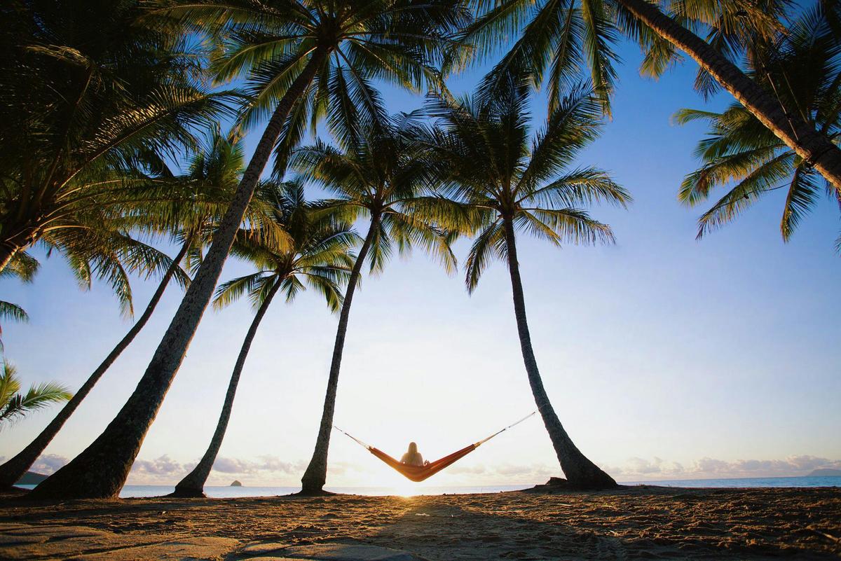 Sunrise hammock swinging at Palm Cove