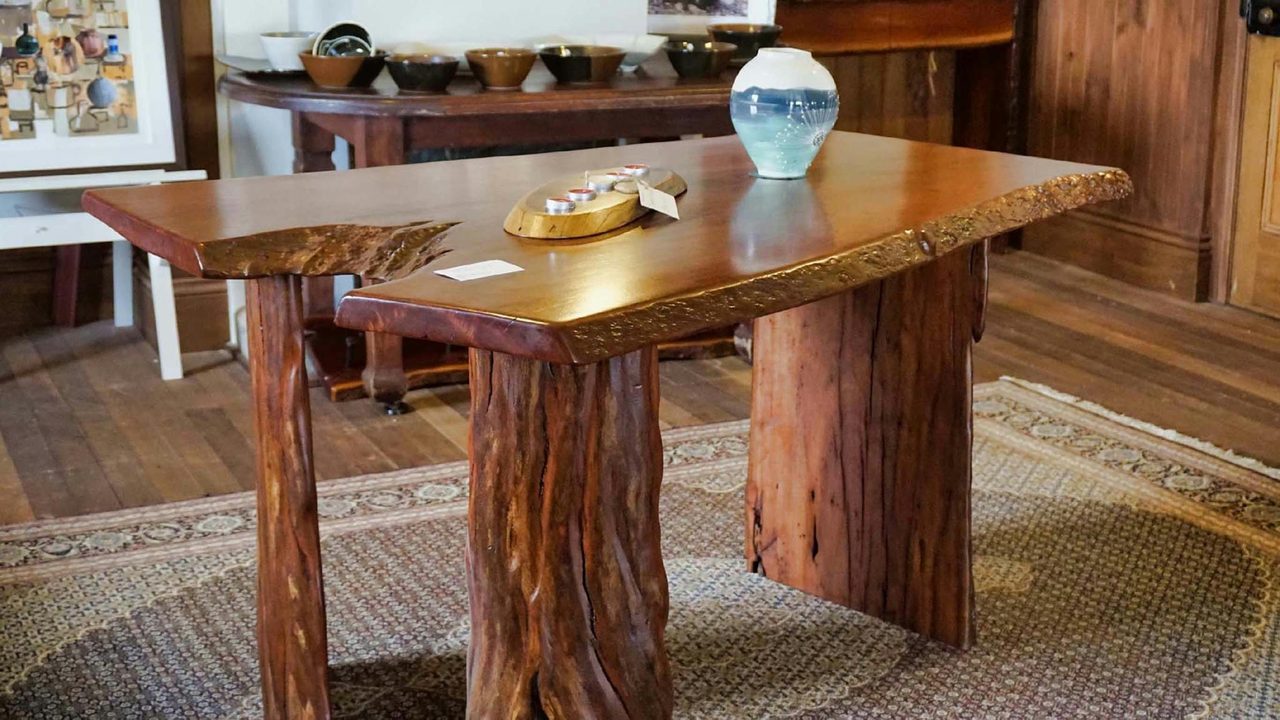 Bespoke red gum timber table by local wood artist Russell Dawson