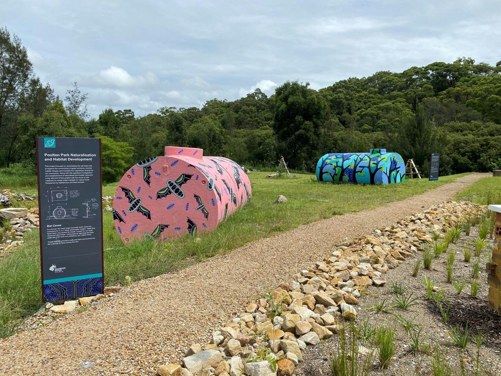 Artwork by Danielle Mate featured on the walls of the bat caves.