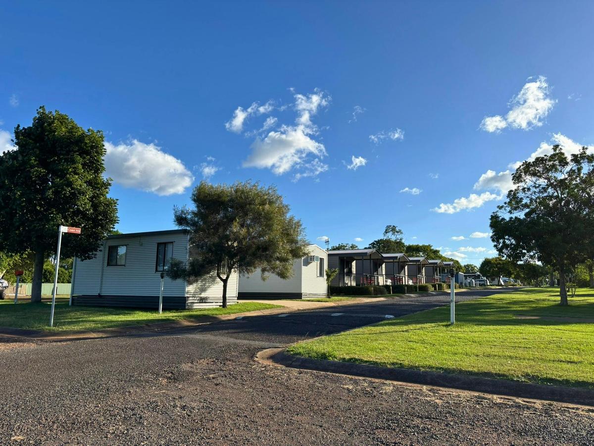 Spacious, peaceful surrounds with modern cabins set among wide lawns and shady trees.