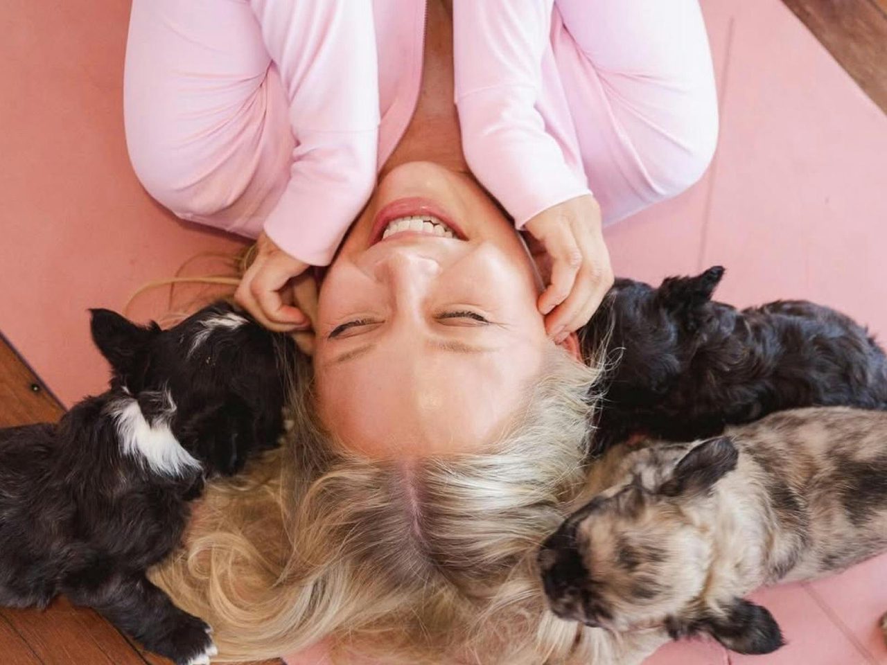 Puppies and girl
