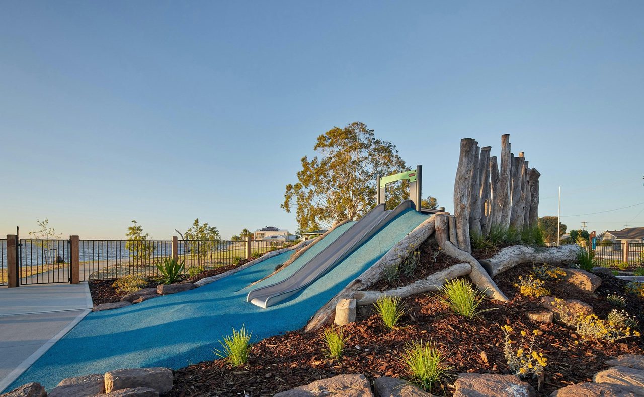 A slide at Purtle Park Adventure Playground.
