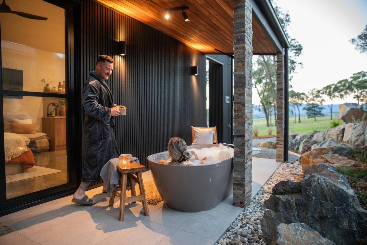 Private, open-air bath, with stunning Valley views