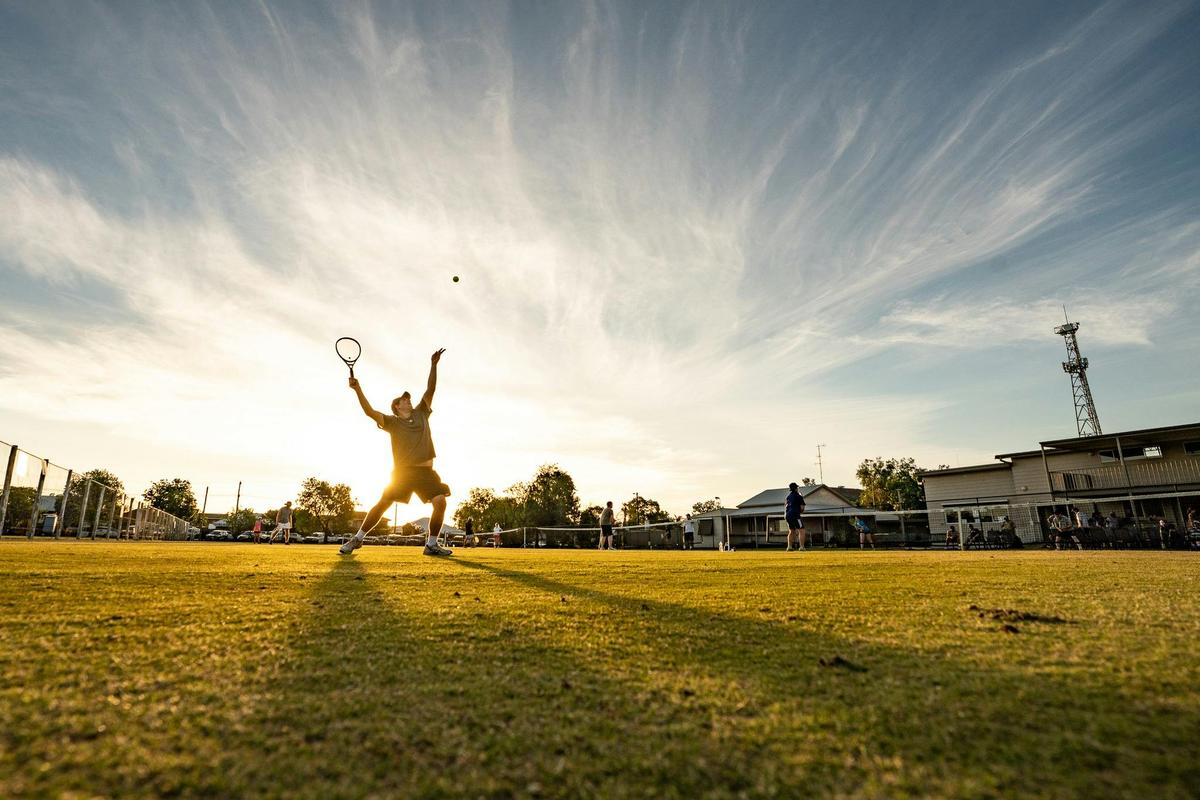 Deniliquin Lawn Tennis courts by sunset