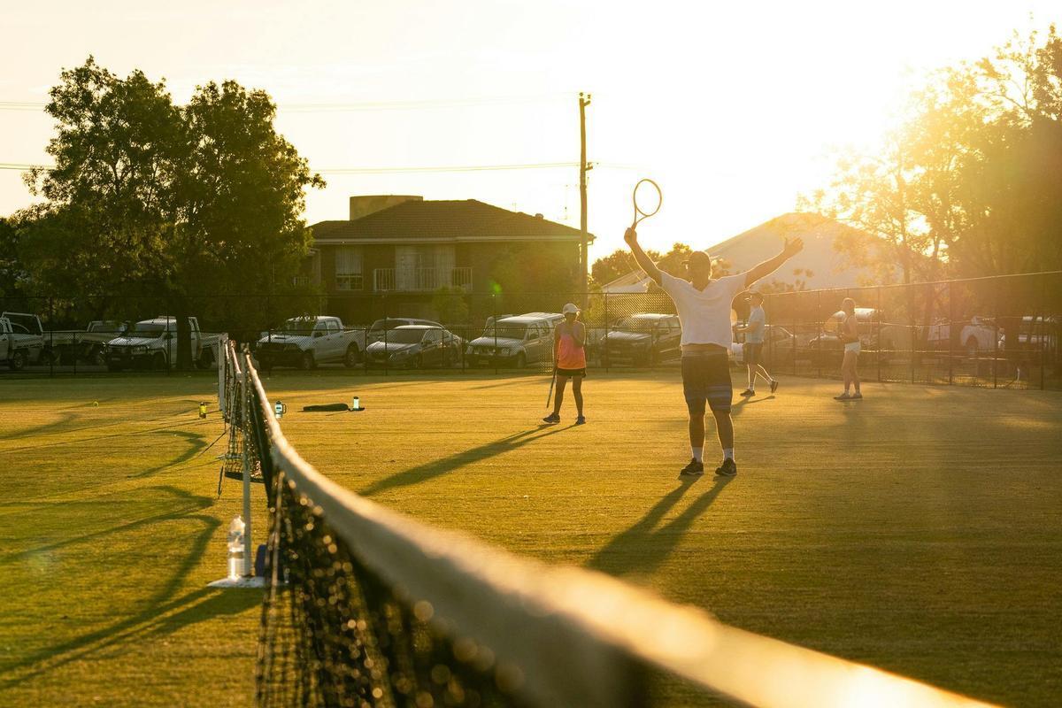 Deniliquin Lawn Tennis courts by sunset