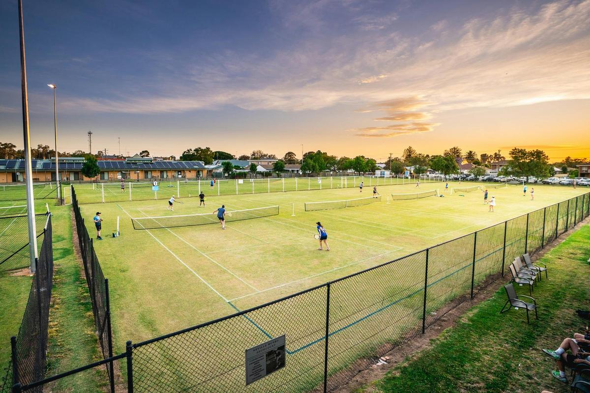 Deniliquin Lawn Tennis courts by sunset