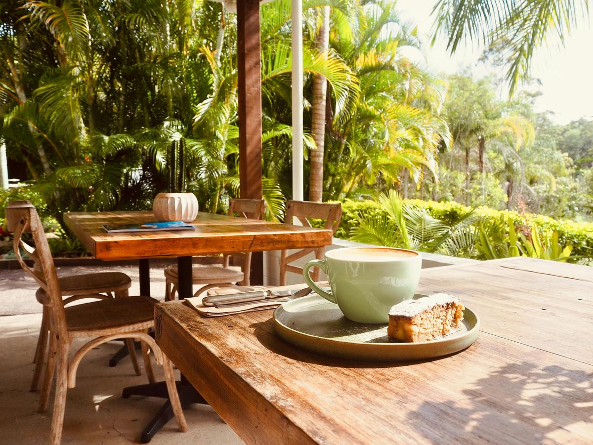 Coffee over looking the golf course.