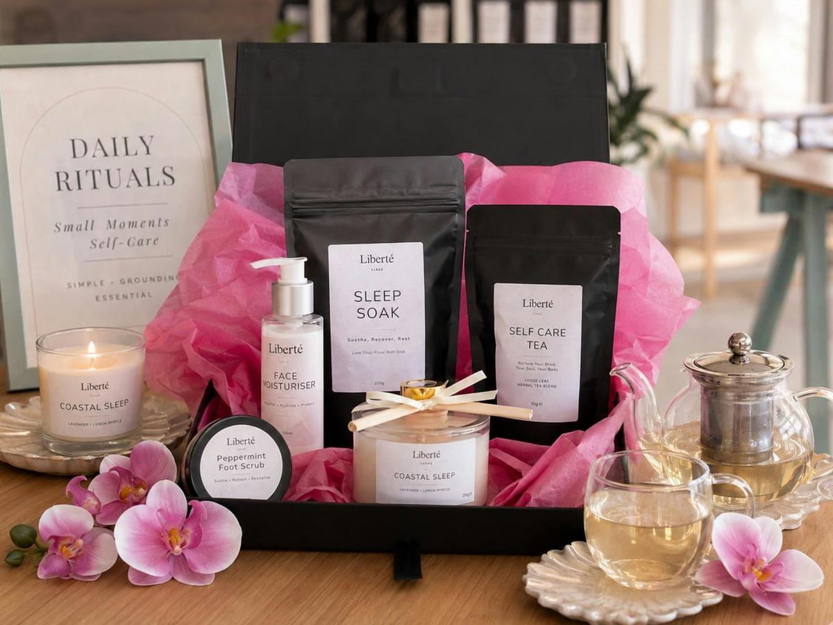 A thoughtfully curated Liberté self-care gift set
