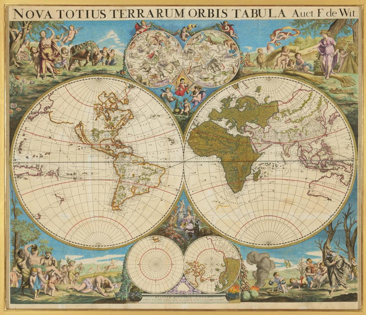 Six Sheet Map of the World updated with Sir Edmund Halley’s celestial observations (1720)