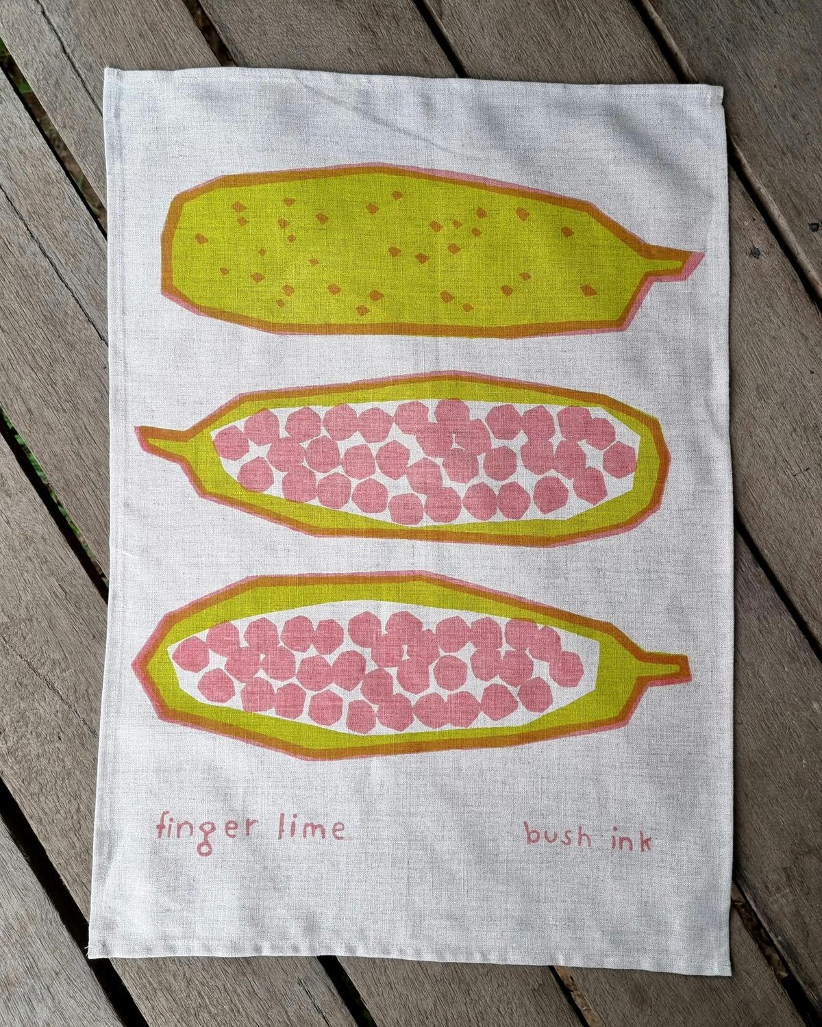 Finger lime linen tea towel