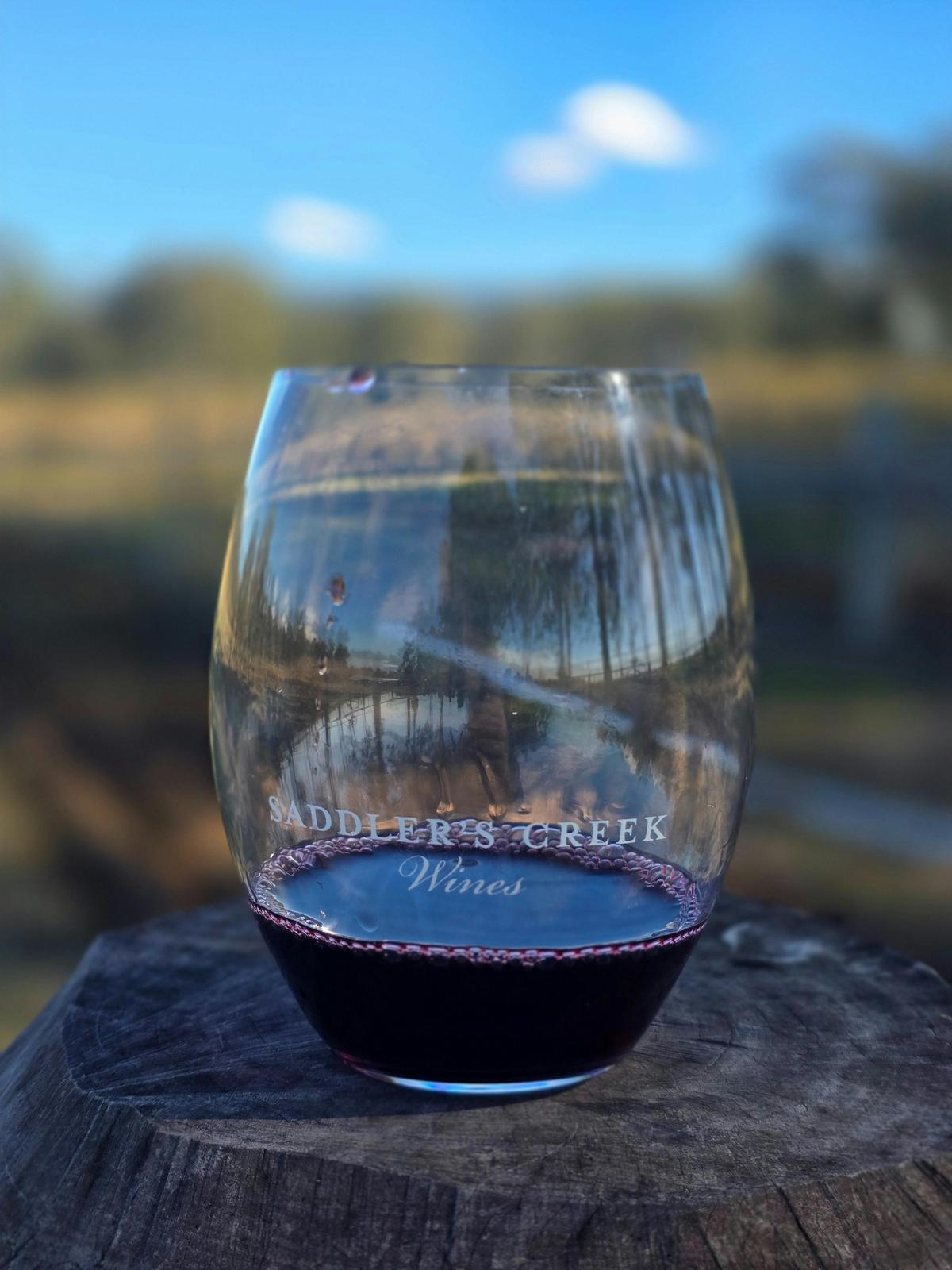 Enjoying a glass of red wine where the grapes are grown.