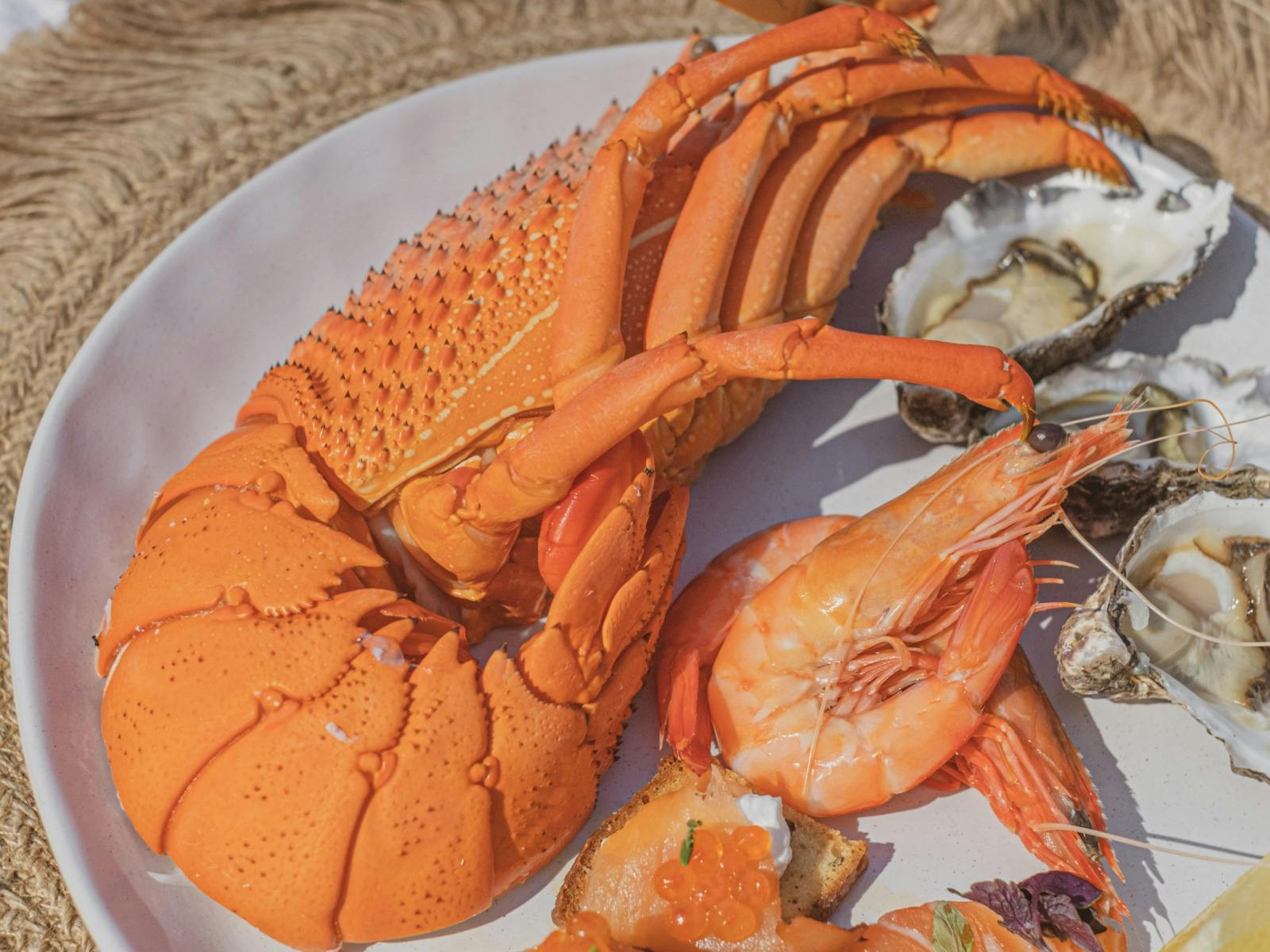 Lobster, prawn oyster seafood plate