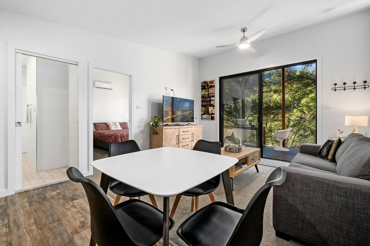 Gymea Cottage living and dining area with deck