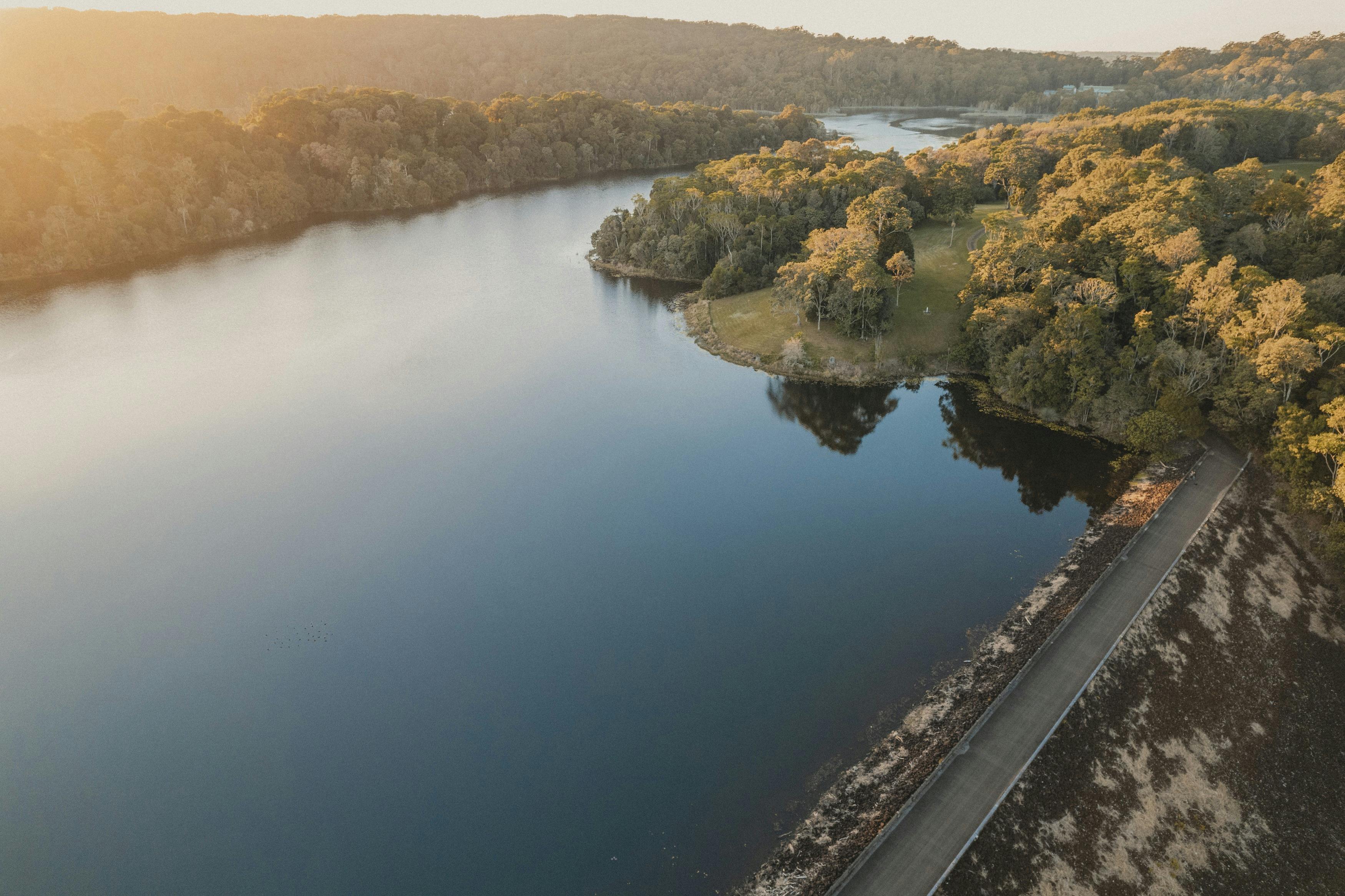 Aerial shot overlooking the dam wall