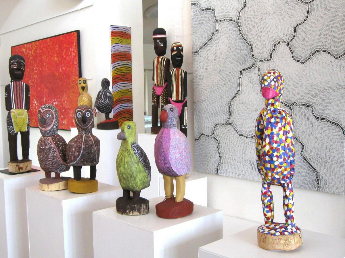 Carvings by Utopia artists at Aboriginal Dreamings Gallery