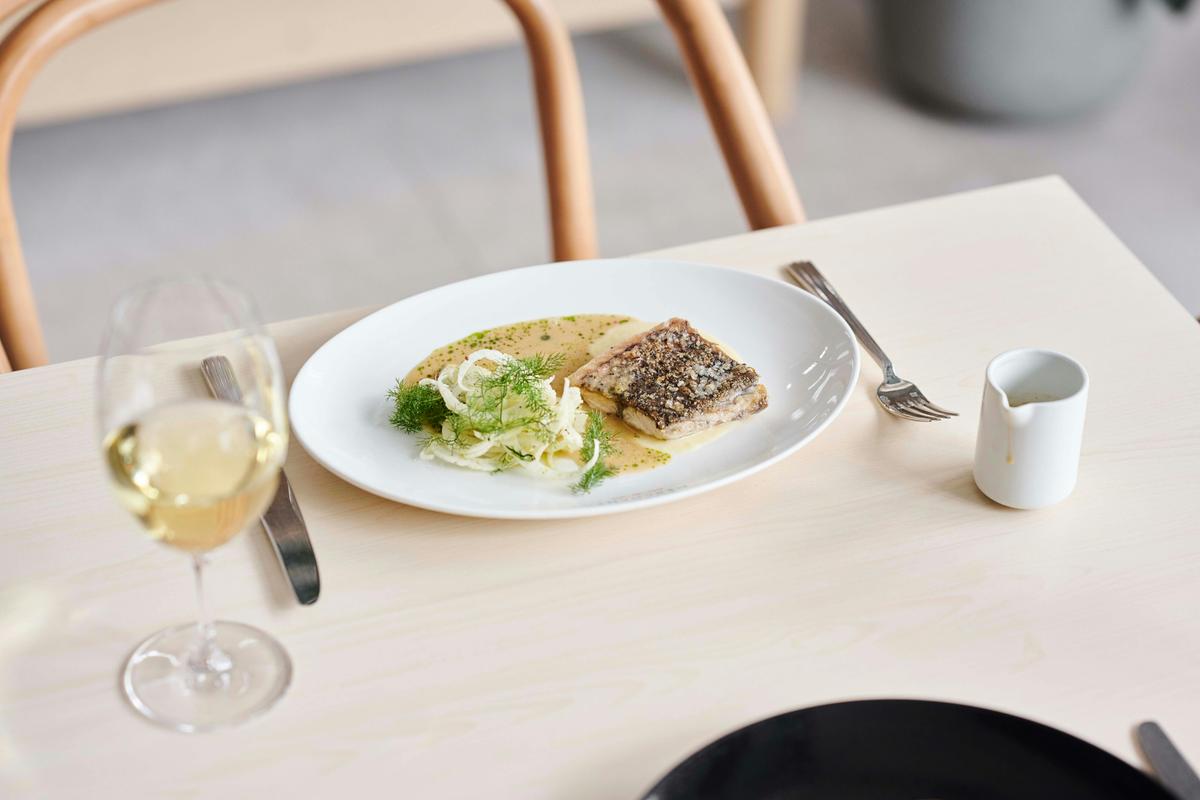 Market fish with soubise, fennel and finger lime butter sauce