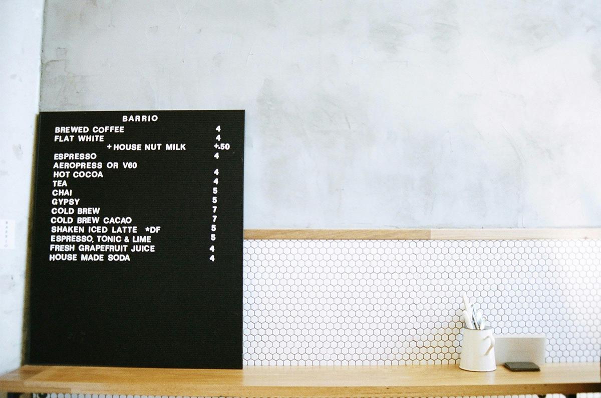 Menu at Barrio