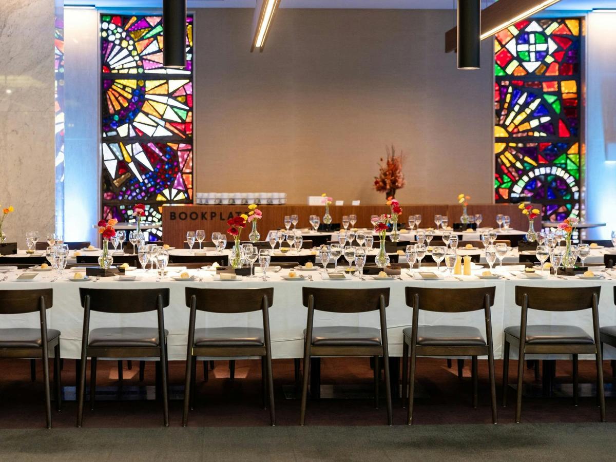 Interior of Bookplate restaurant at the National Library of Australia.