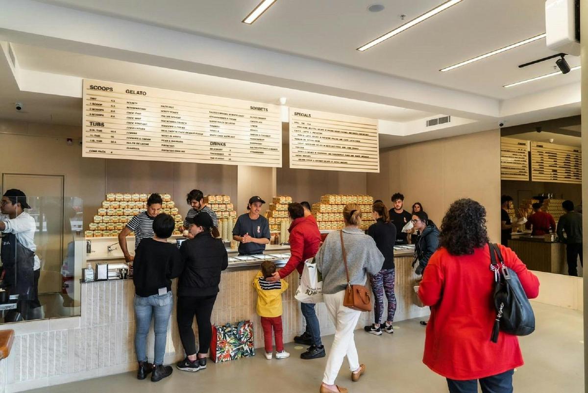 Patrons in an ice cream store
