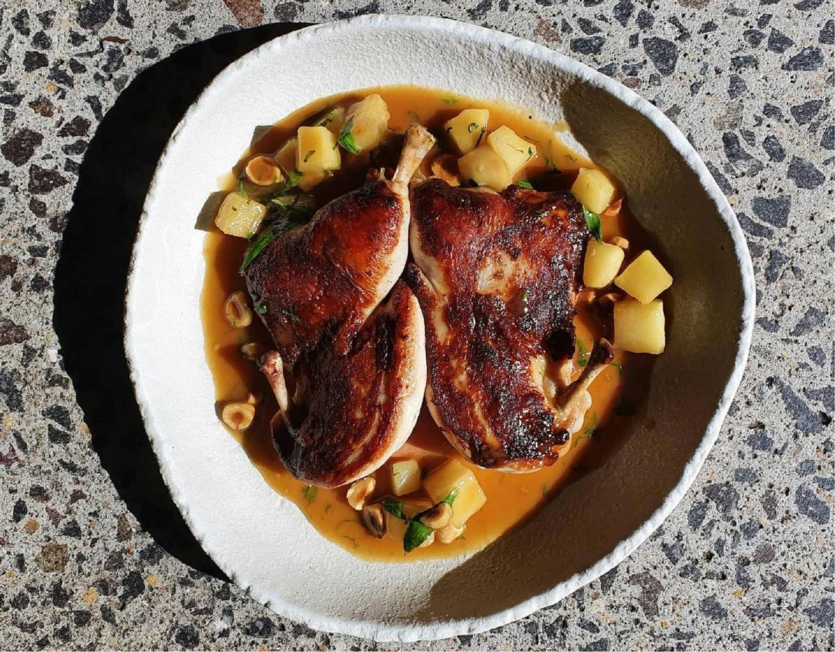 Colourful dish featuring chicken and potatoes