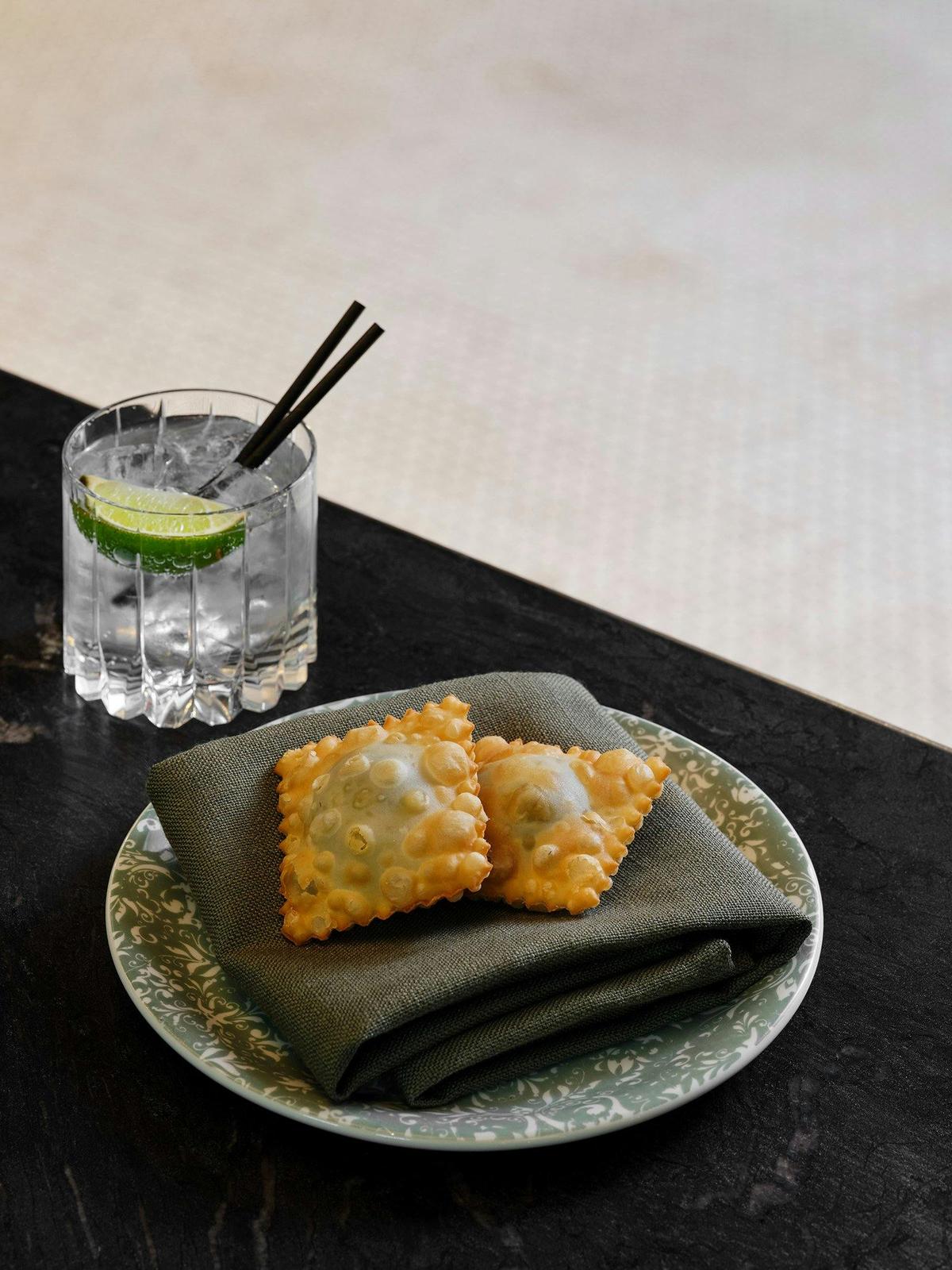 A creative dish and drink presented on a table
